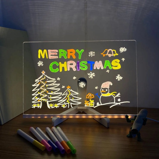 Glowing LED Drawing Board Lamp Transparent Acrylic Message Note Board Erasable Memo USB Night Light Birthday Christmas Gifts