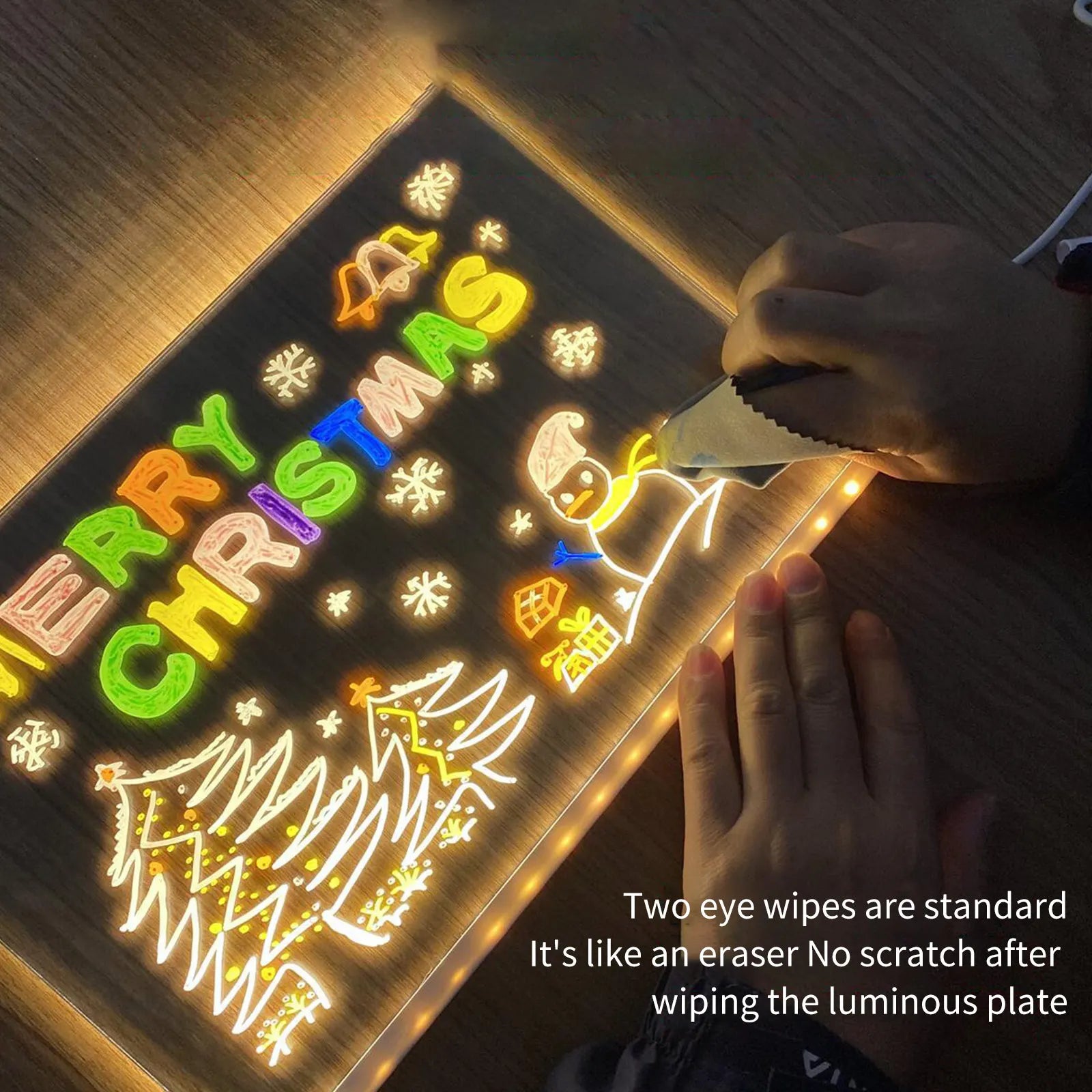 Glowing LED Drawing Board Lamp Transparent Acrylic Message Note Board Erasable Memo USB Night Light Birthday Christmas Gifts